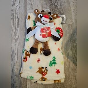 KIDS Rudolph Plush Blanket with Reindeer Stuffie